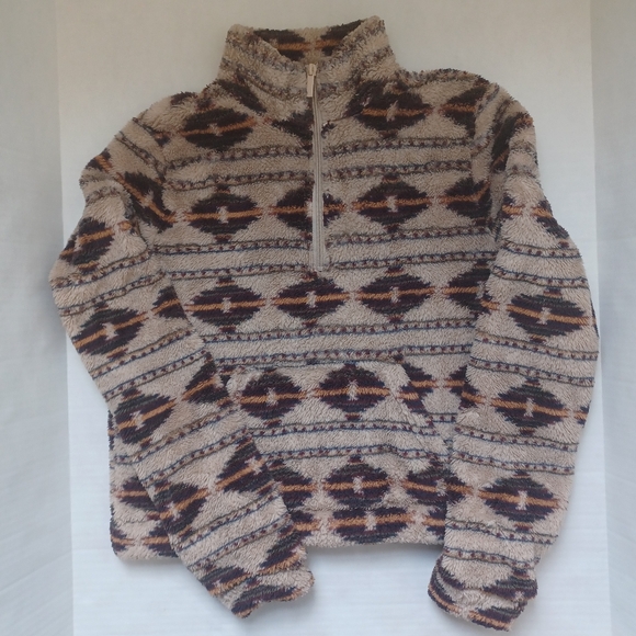 AERO Southwest Quarter Zip Fleece Top Size Medium Tan & Brown - Picture 7 of 14